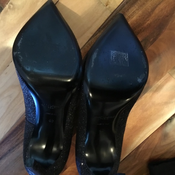 GORGEOUS SAINT LAURENT GLITTER CREPE EVENING 5” HEELS W/ HIGH BACK SZ IT 40 - Picture 9 of 10